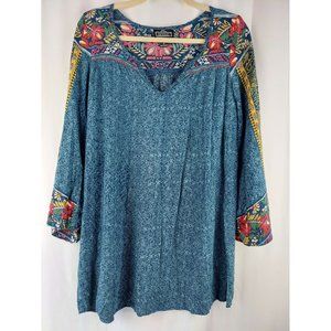 Angie top Women Small Bohemian  blue tones flowy top 3/4 sleeve